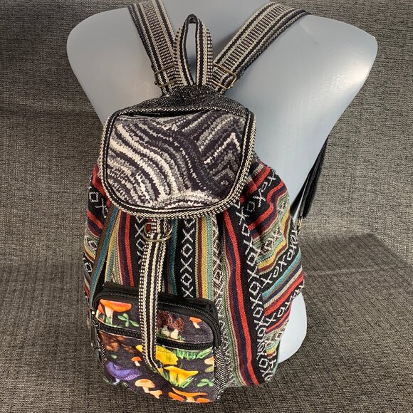 Kathmandu Imports Backpack - bag medium boho hippie festival colorful mushrooms - Picture 1 of 14